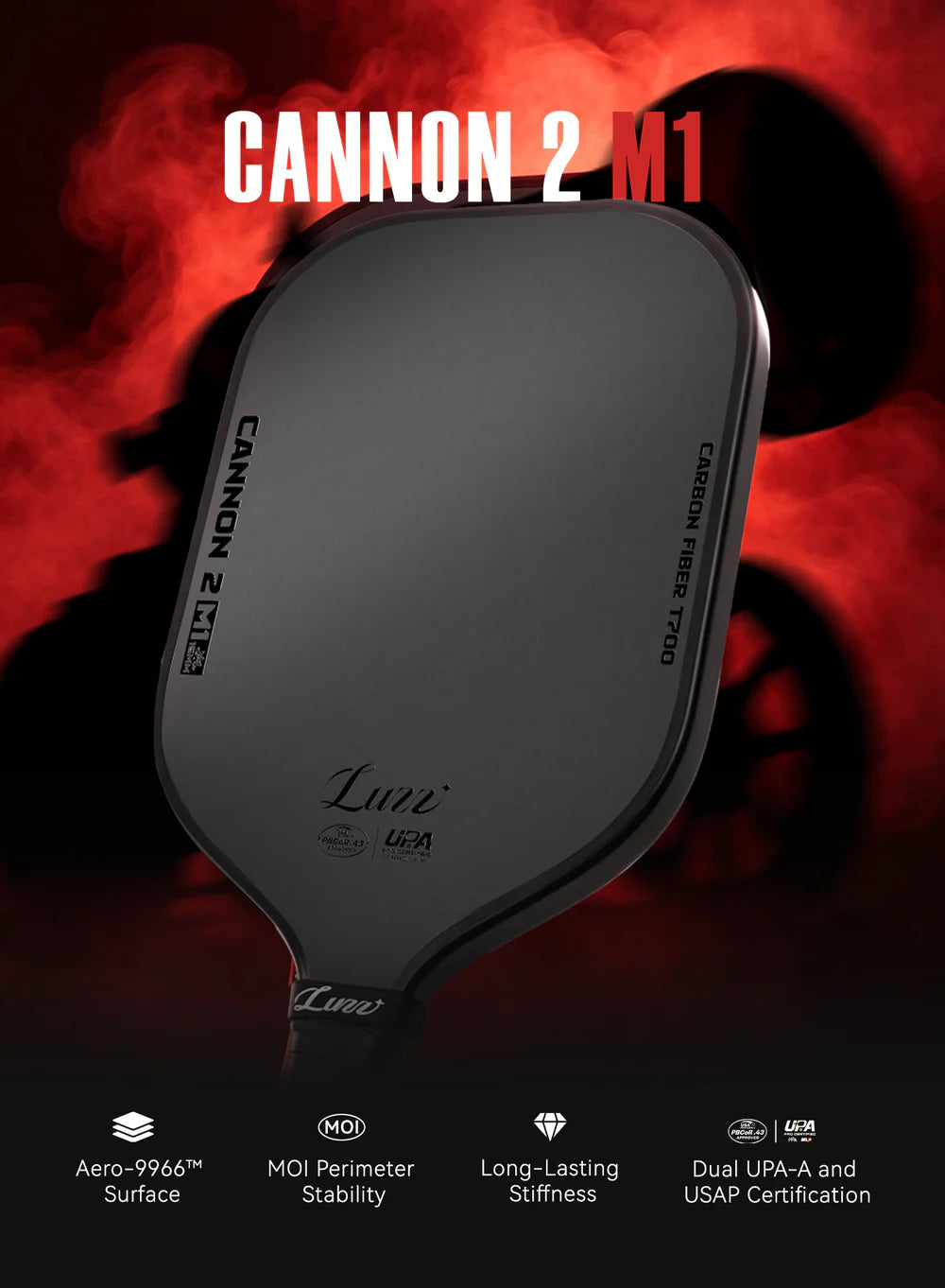 Luzz Cannon 2 M1 Pickleball Paddle 16mm Raw Carbon Fiber Aero-9966 Power Dink Dynasty