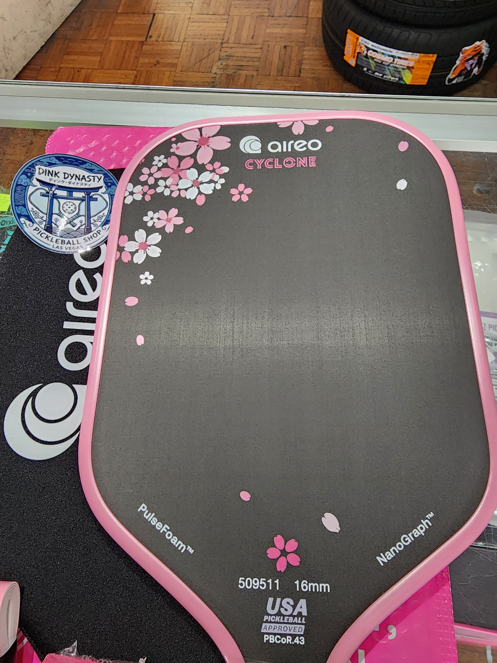 Aireo Cyclone Pickleball Paddle with NanoGraph Grit Surface Cherry Blosson Limited Edition Dink Dynasty