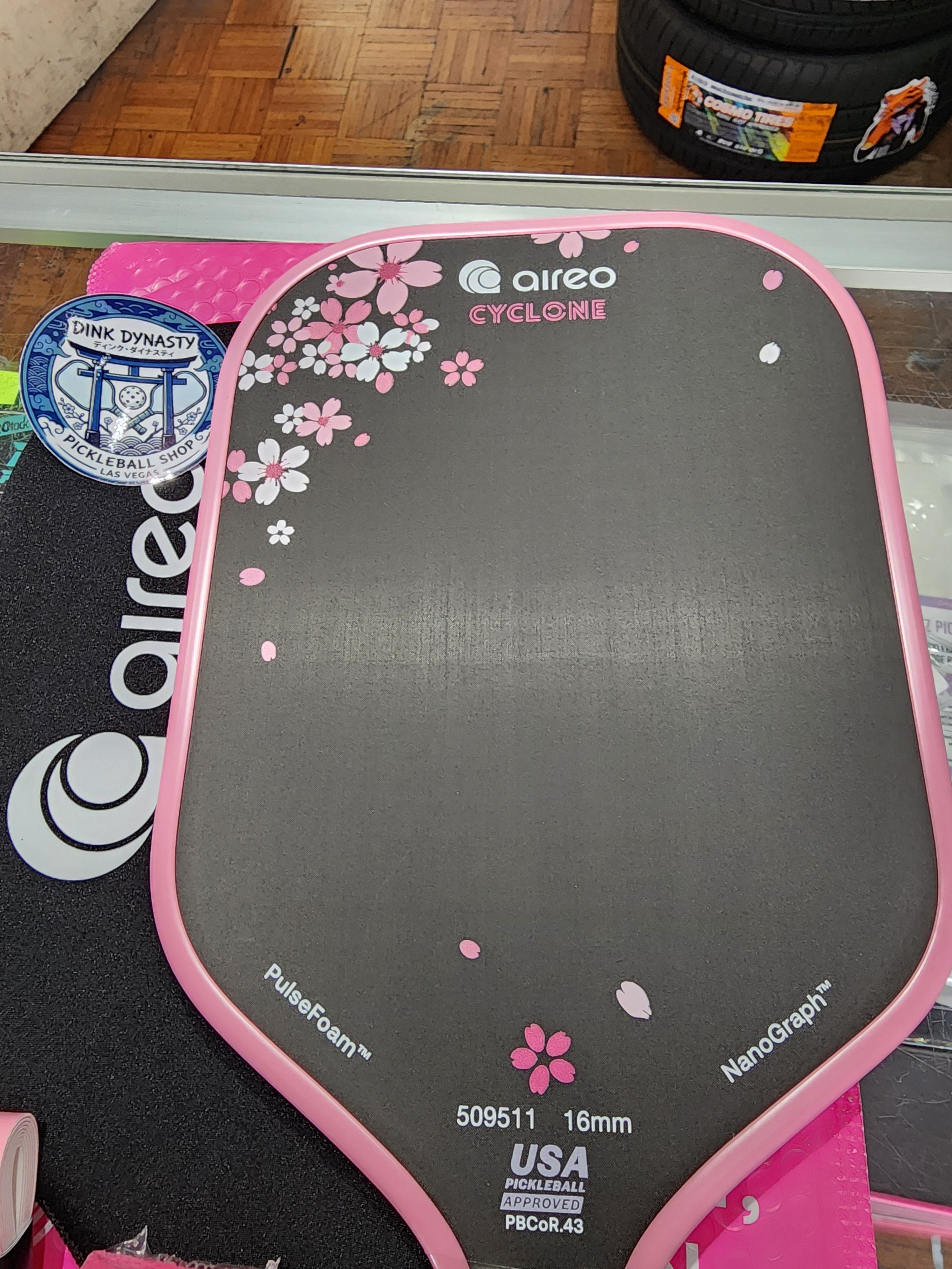 Aireo Cyclone Pickleball Paddle with NanoGraph Grit Surface Cherry Blosson Limited Edition Dink Dynasty