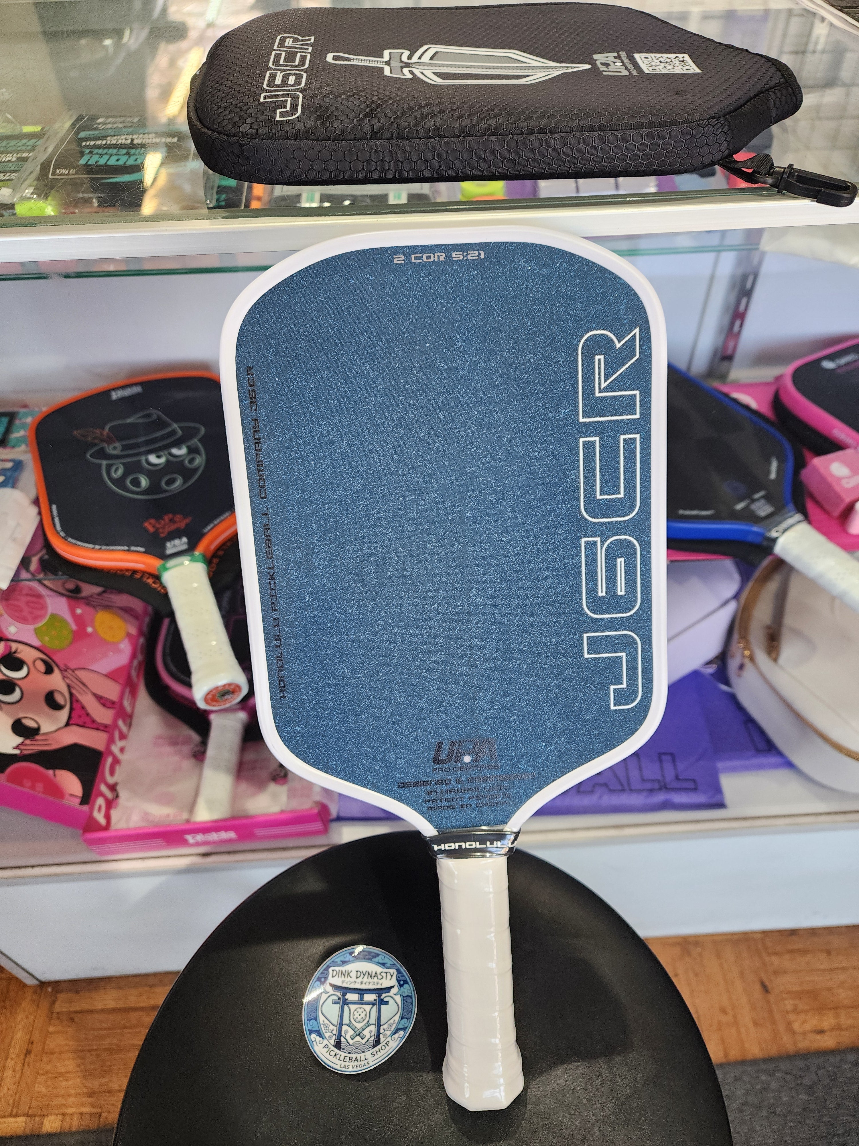 Honolulu J6CR Crystal Blue Grit Elongated Pickleball Paddle Dink Dynasty